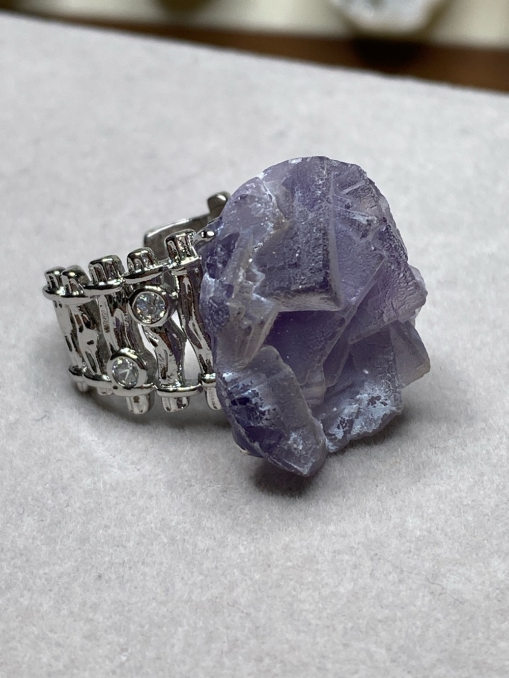 Purple Fluorite Crystal Cluster Ring • Deep Violet Stone • Geometric Statement